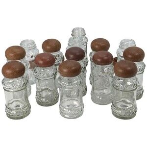 Glass Spice Jars Apothecary Bottles Faux Wood Grain Lid Set of 10 +4 Extra READ